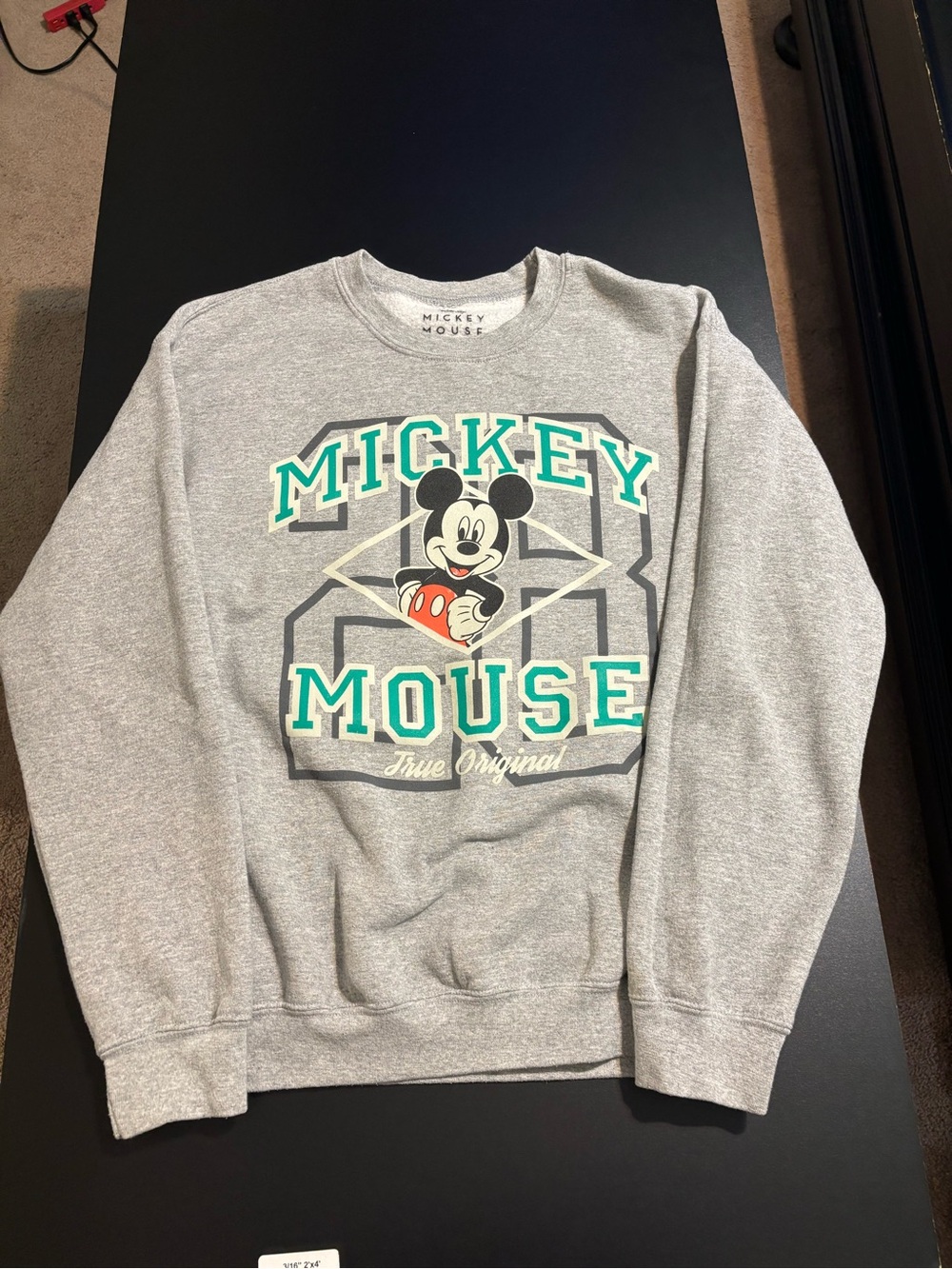Disney Grey Mickey Mouse Graphic Crewneck with Teal Accents